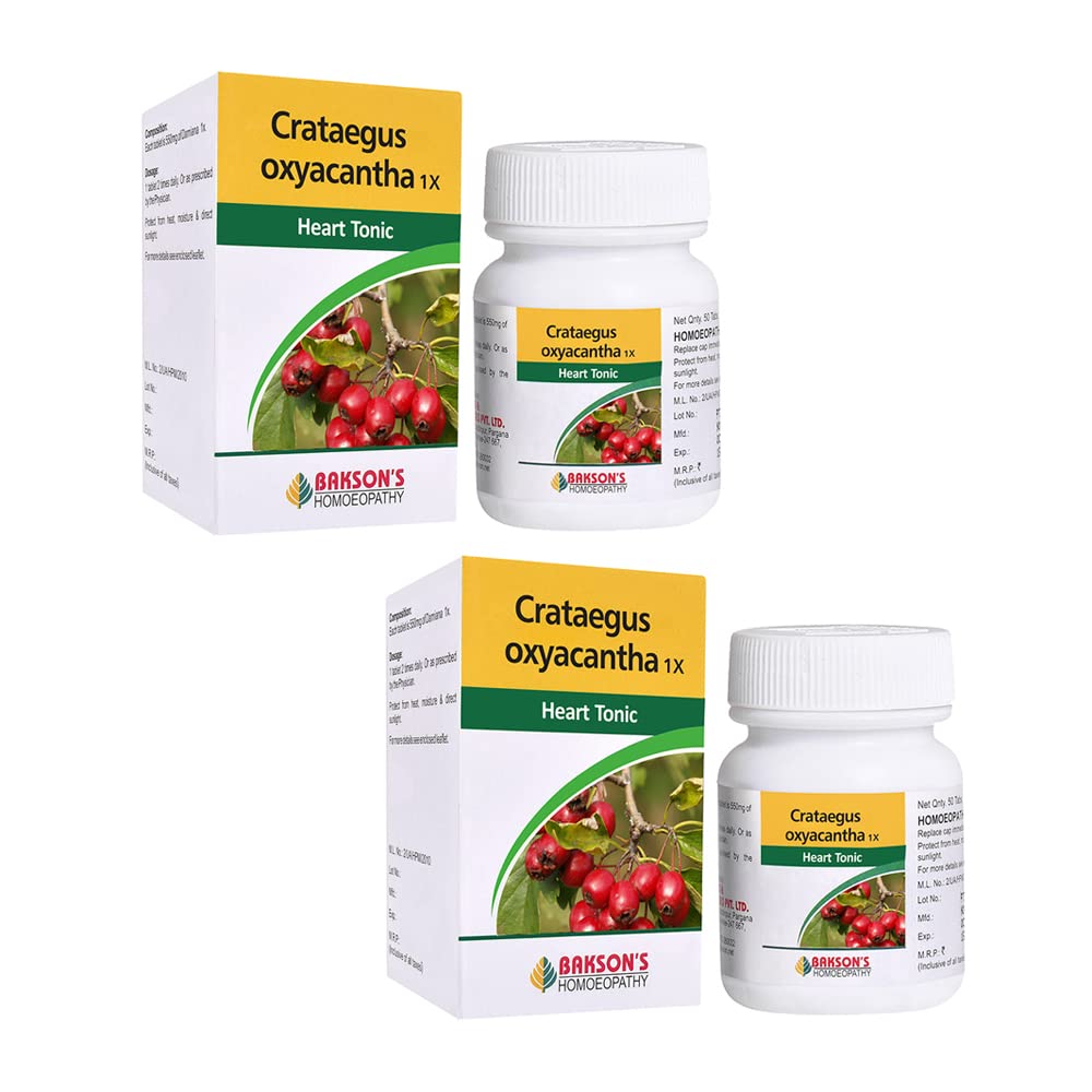 Bakson's Homoeopathy Crataegus Oxyacantha 1X 50-tablet bottles two-pack