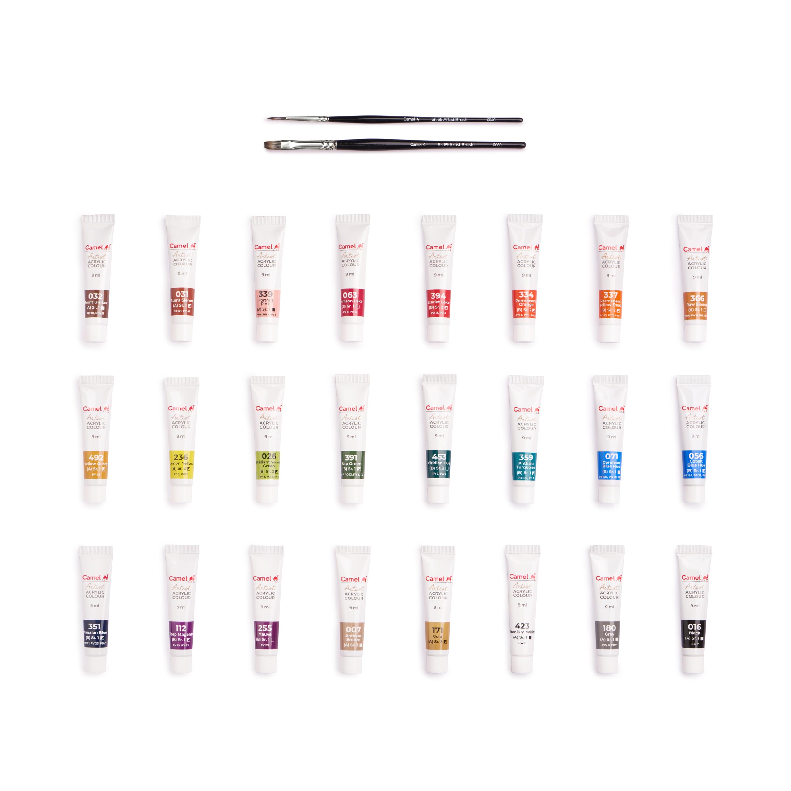 Camel Artist Acrylic Colours 24 Shades, 9ml with 2 Artist Brushes – view 3