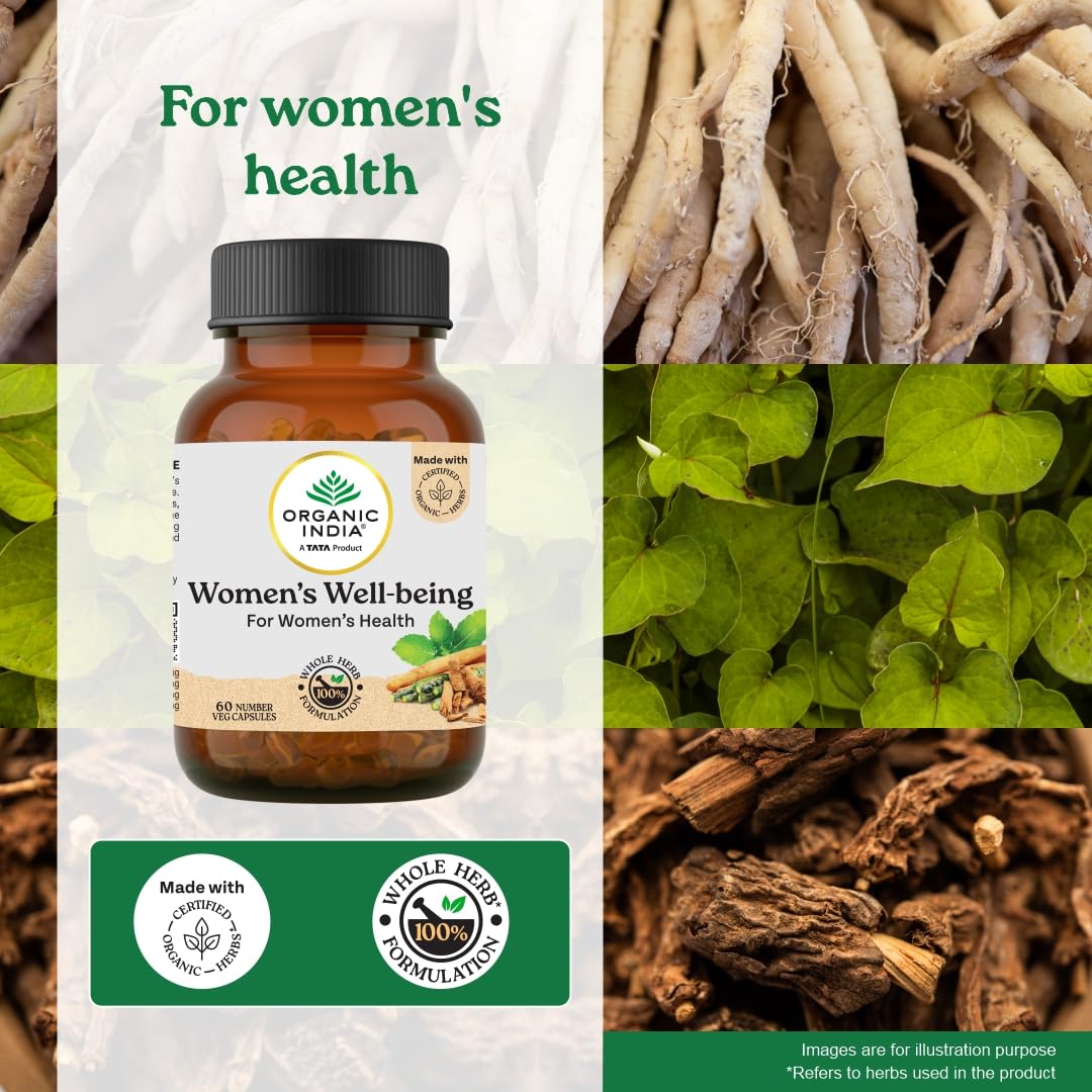 A TATA Product - Organic India Women's Well Being - 60 Veg Capsules, Plant Based Estrogens, Boosts Health & Vitality For Women Of All Ages & Restore Hormonal Balance, GMP & NPOP Certified Organic – view 3