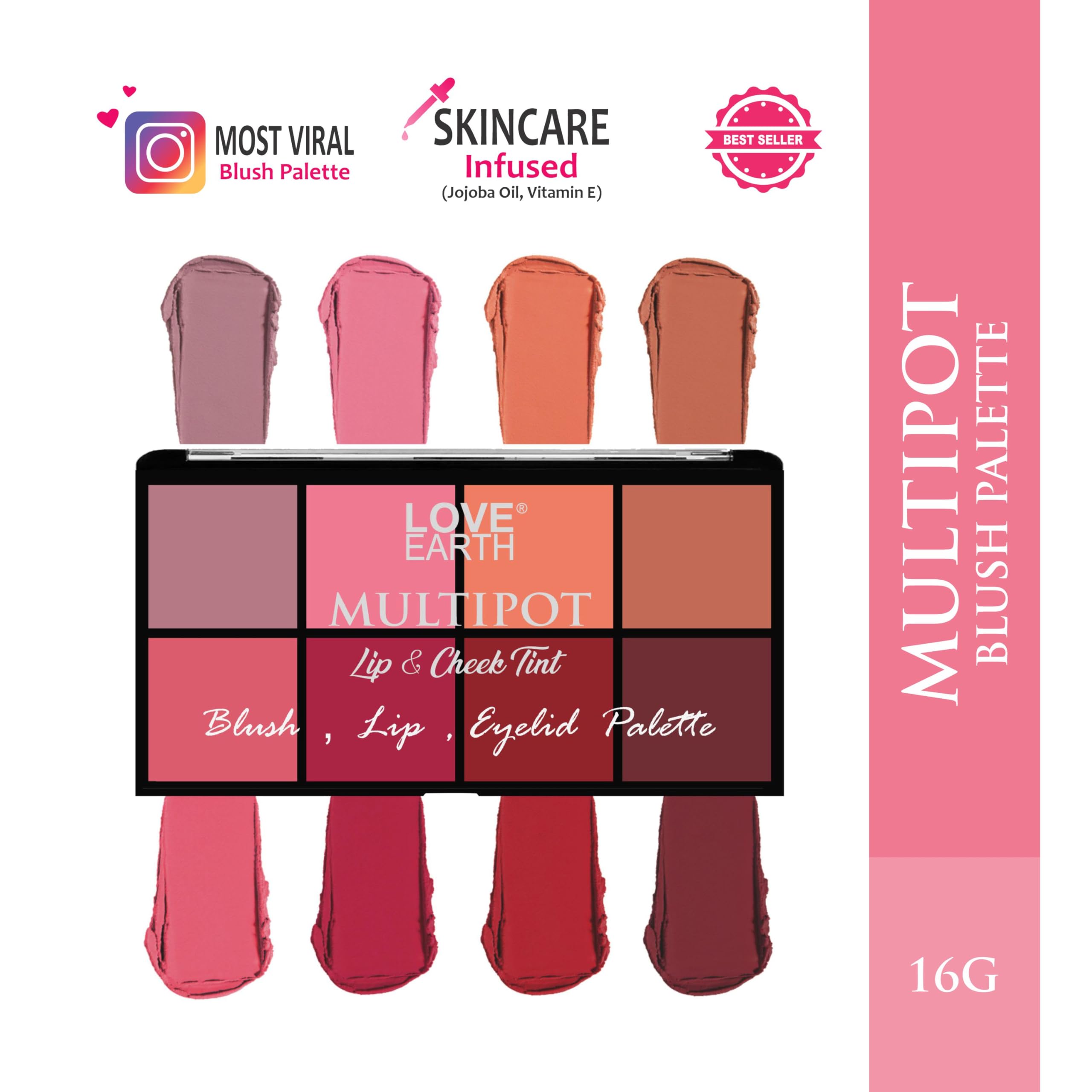 Love Earth Blush, Lips, Eyelid Palette With Richness Of Jojoba Oil And Vitamin E For Blush, Lips, Eyelids (16gm) – view 2