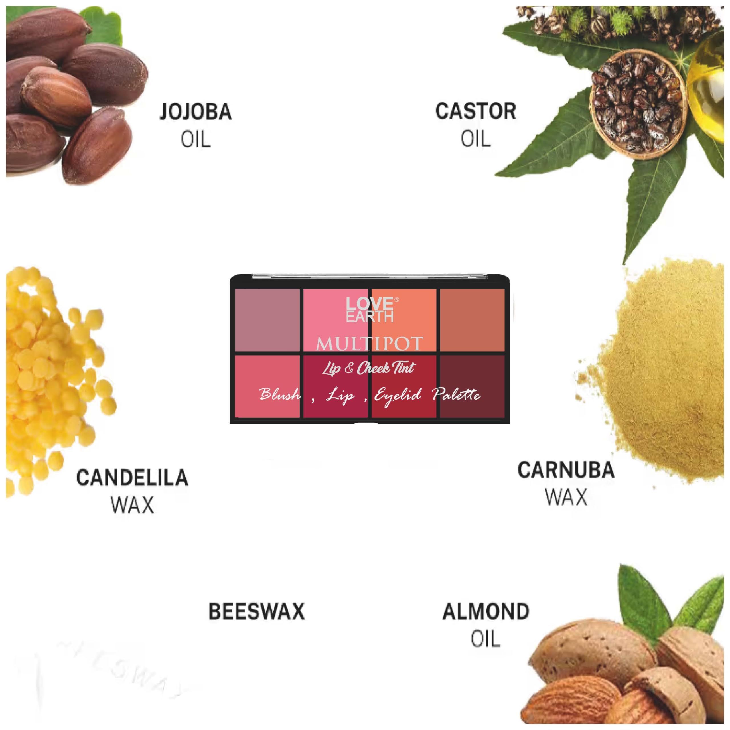 Love Earth Blush, Lips, Eyelid Palette With Richness Of Jojoba Oil And Vitamin E For Blush, Lips, Eyelids (16gm) – view 7