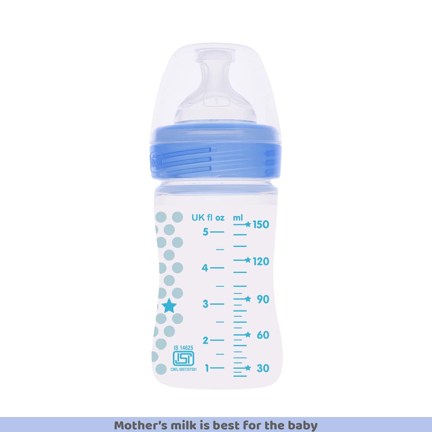 Chicco Well-Being 150 ml Feeding Plastic Bottle, Advanced Anti-Colic System, BPA Free, Hygienic Silicone Teat (Blue) – view 3