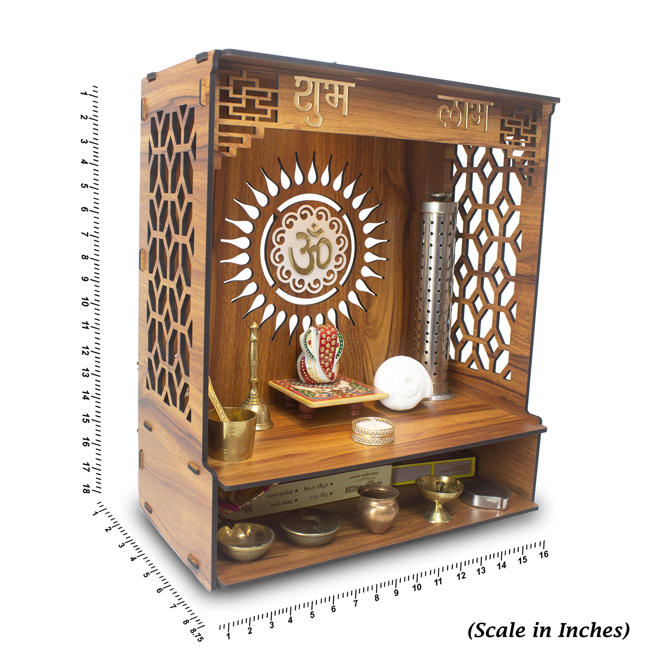Heartily PAVITR Beautiful Wooden Pooja Mandir for Home Temple for Home and Office Pooja Stand Modern Puja Mandir for Home Wall with LED Spot Light Size (18, L- 16, W-8.75 Inch) – view 3