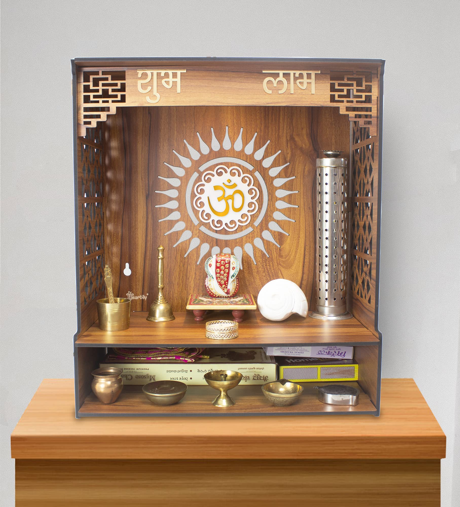 Heartily PAVITR Beautiful Wooden Pooja Mandir for Home Temple for Home and Office Pooja Stand Modern Puja Mandir for Home Wall with LED Spot Light Size (18, L- 16, W-8.75 Inch) – view 4