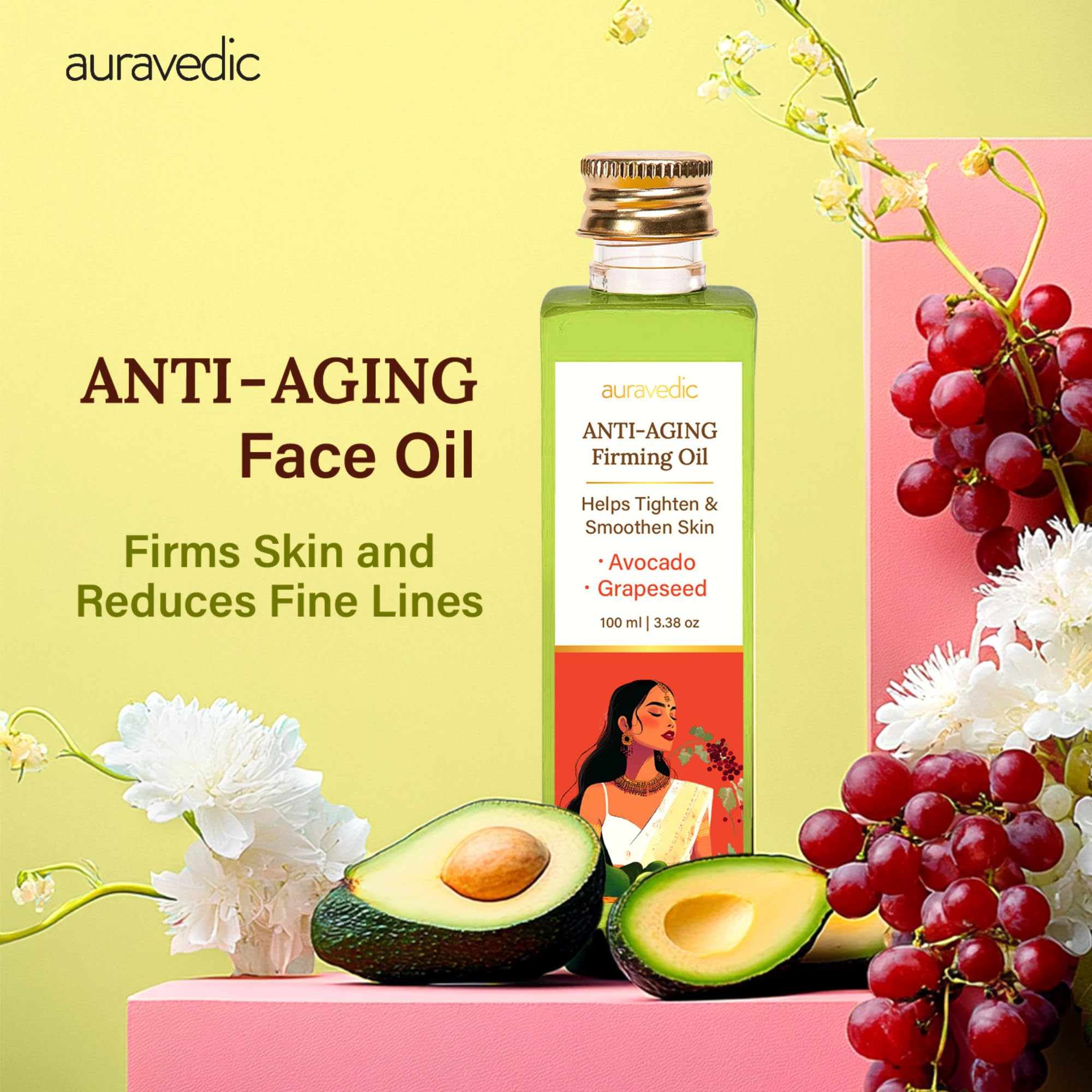 Auravedic Avocado Oil Grapeseed Oil firming body oil after bath for daily use 100 ml body oil for glowing skin anti aging face body massage oil for full body anti aging serum oil – view 2