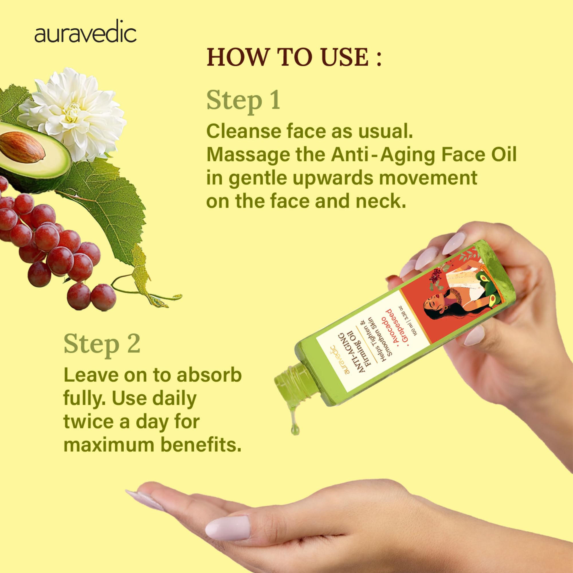 Auravedic Avocado Oil Grapeseed Oil firming body oil after bath for daily use 100 ml body oil for glowing skin anti aging face body massage oil for full body anti aging serum oil – view 6