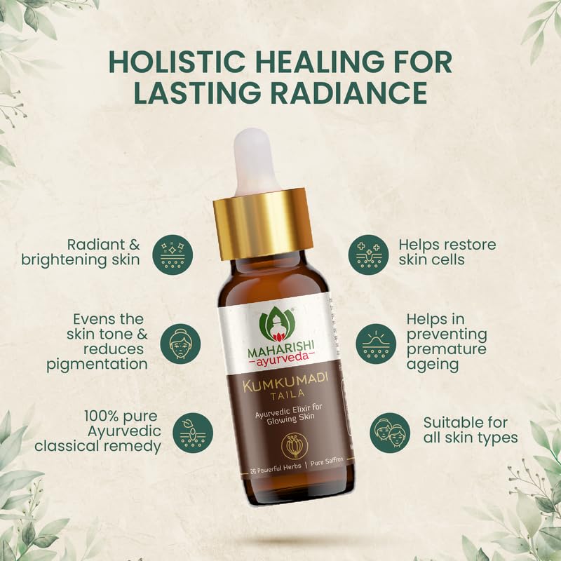 Maharishi Ayurveda Kumkumadi Tailam 10 ml Pack of 1 Face Serum Oil for Glowing Skin and Even Complexion Made with Potent Herbs Ideal for All Skin Types and No Side Effects – view 3