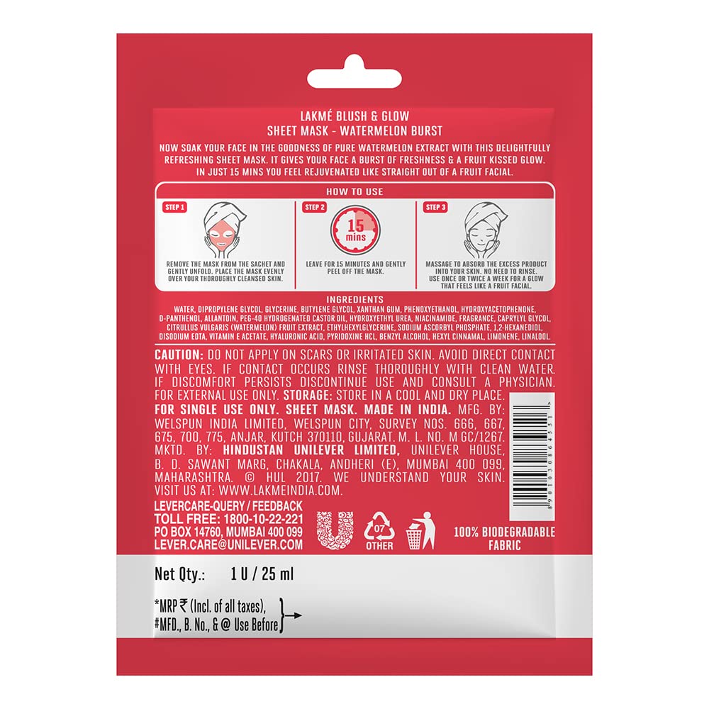 Lakme Blush & Glow Watermelon Sheet Mask, 25 ml – view 2