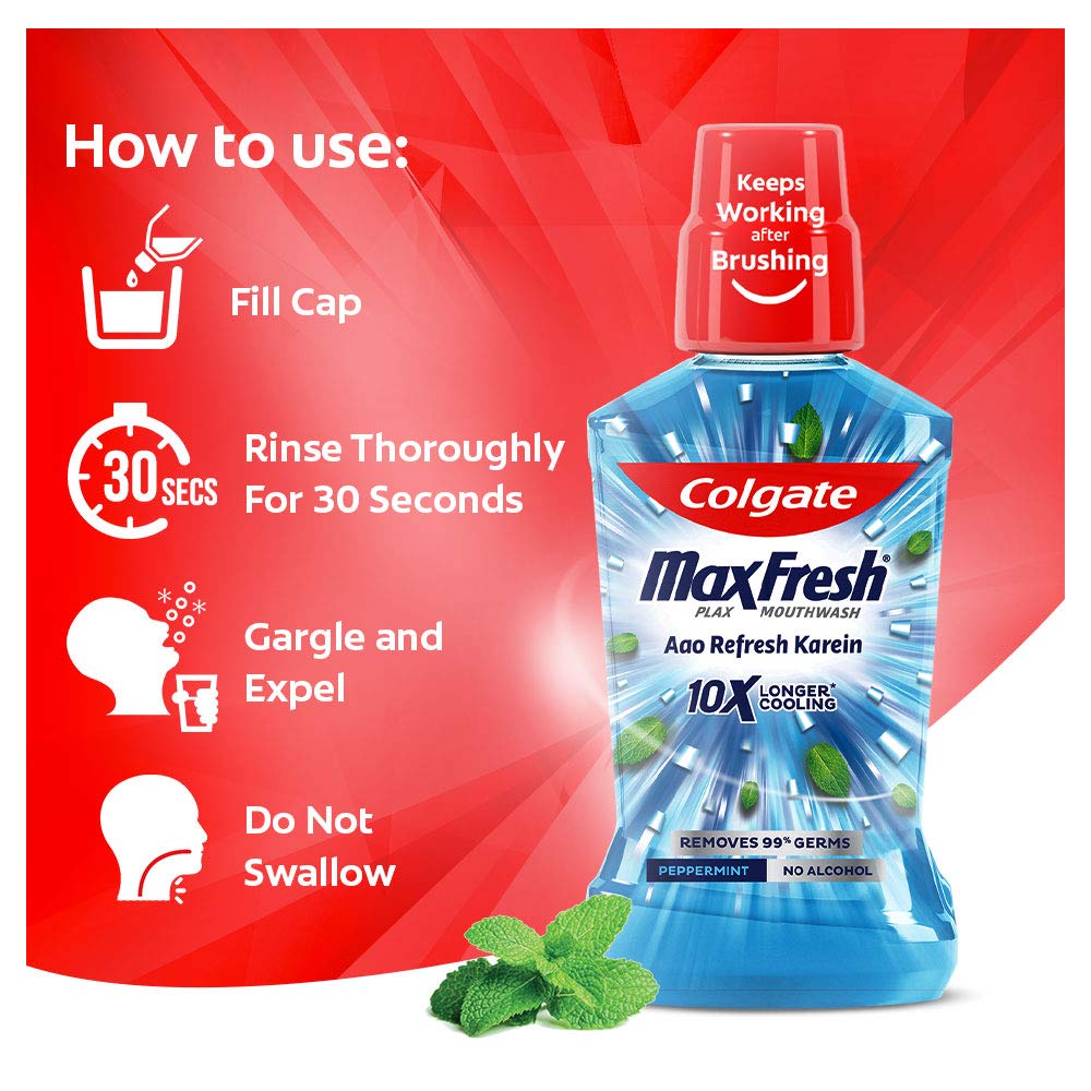 Colgate Plax Pepper Mint Mouthwash, 0% Alcohol - 750 ml (250 ml - Pack of 3) – view 5