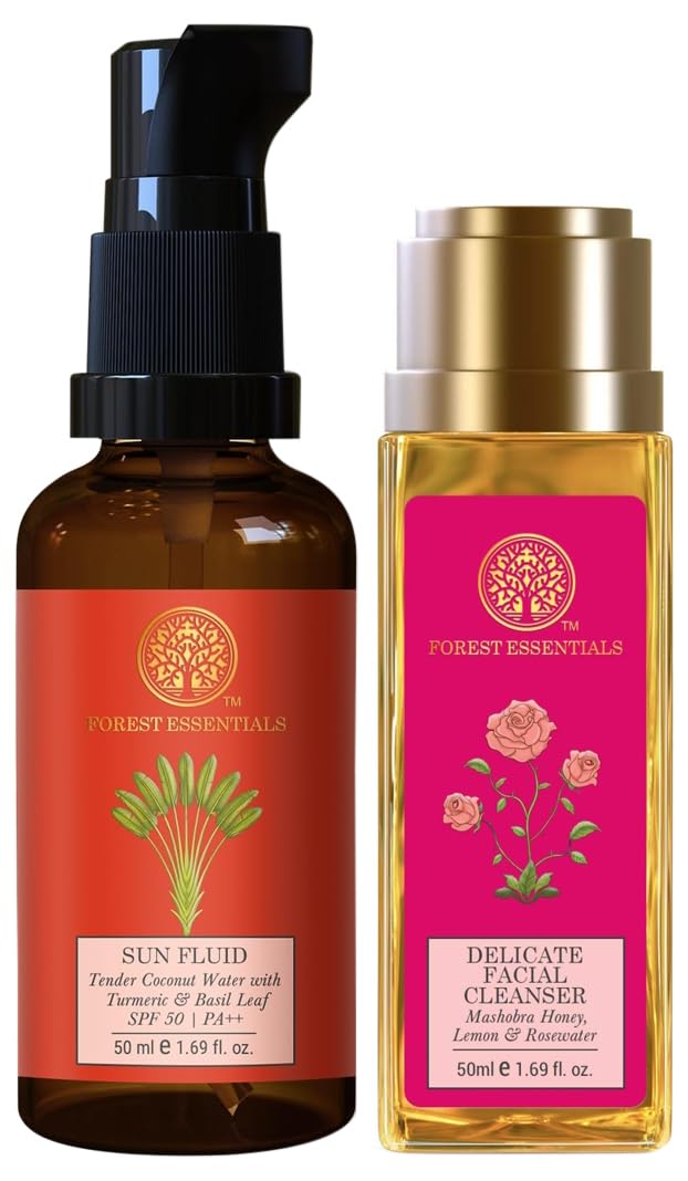Forest Essentials SPF 50 sun fluid with travel cleanser