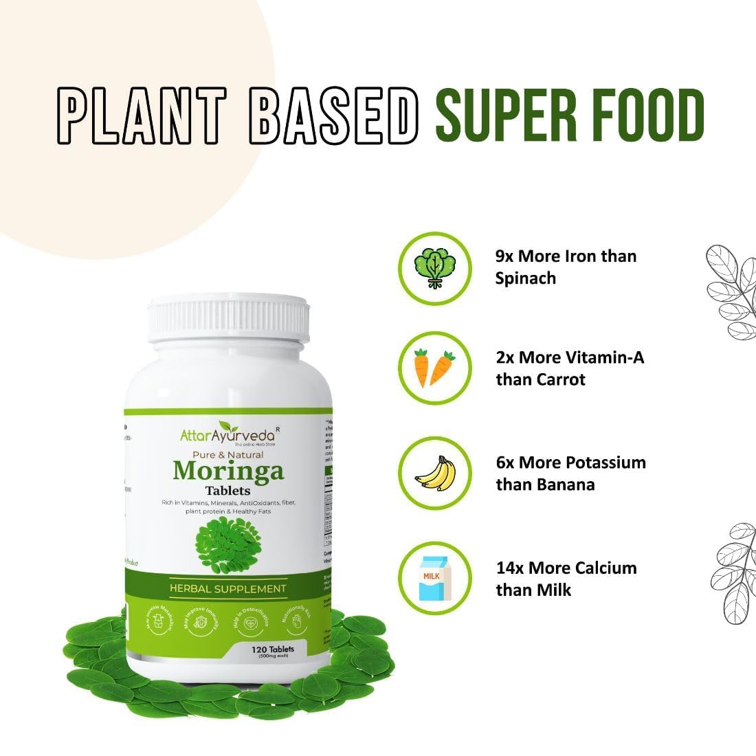 Attar Ayurveda Moringa Tablets 120 Tablets, 500 mg each – view 3