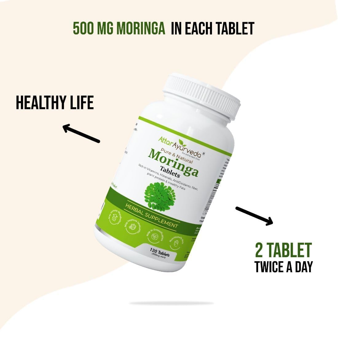 Attar Ayurveda Moringa Tablets 120 Tablets, 500 mg each – view 5