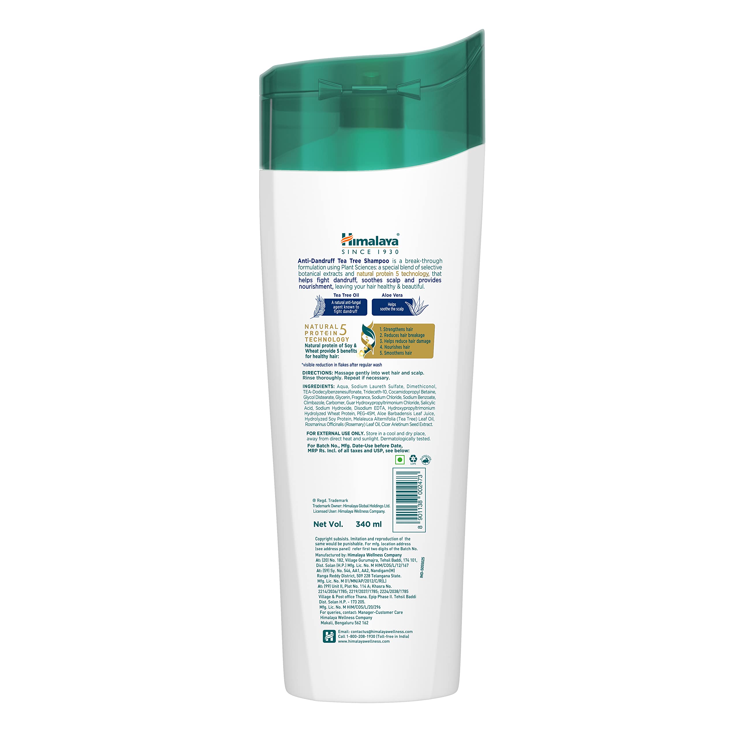 Himalaya Anti-Dandruff Tea Tree Shampoo, Removes up to 100% Dandruff, Soothes Scalp & Nourishes Hair, with Tea Tree oil and Aloe Vera, for men and women, 340ml – view 9