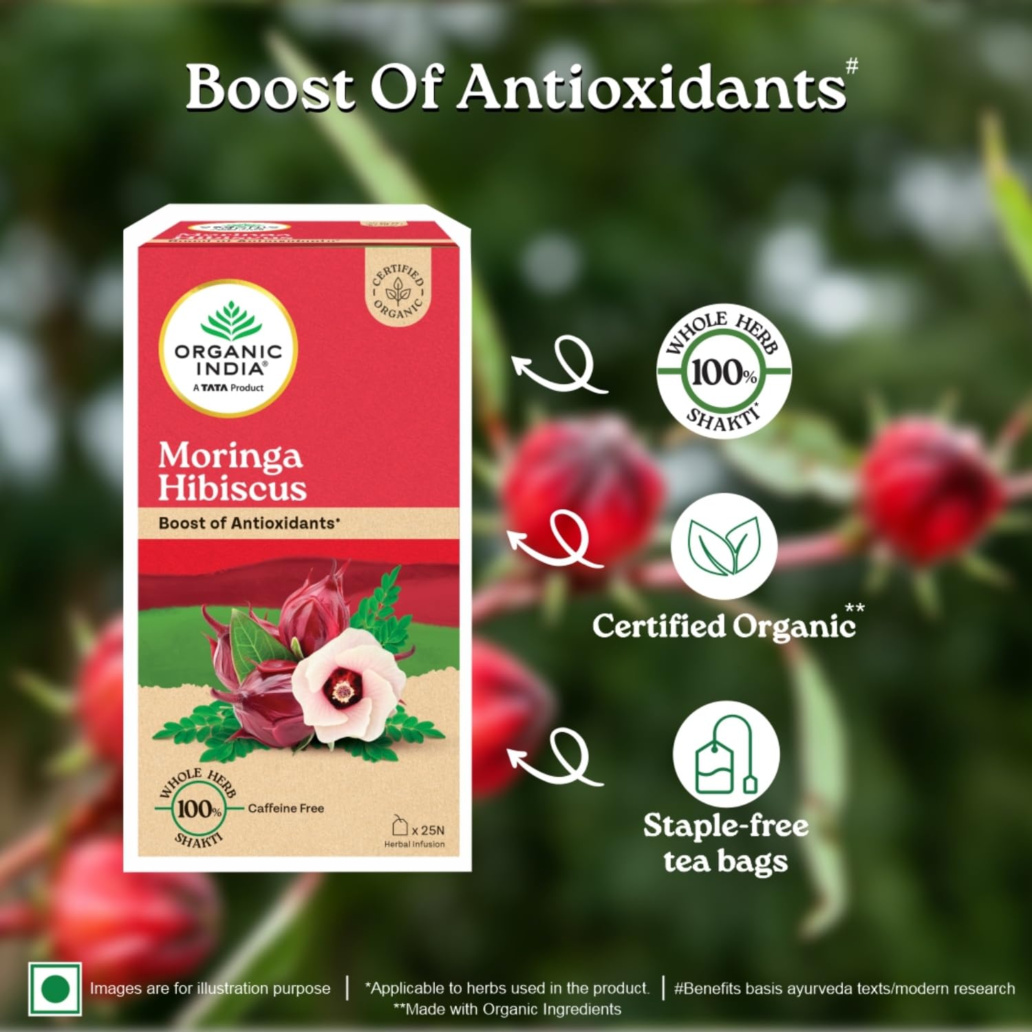ORGANIC INDIA Moringa Hibiscus 25 Tea bags (Pack of 1) – view 3