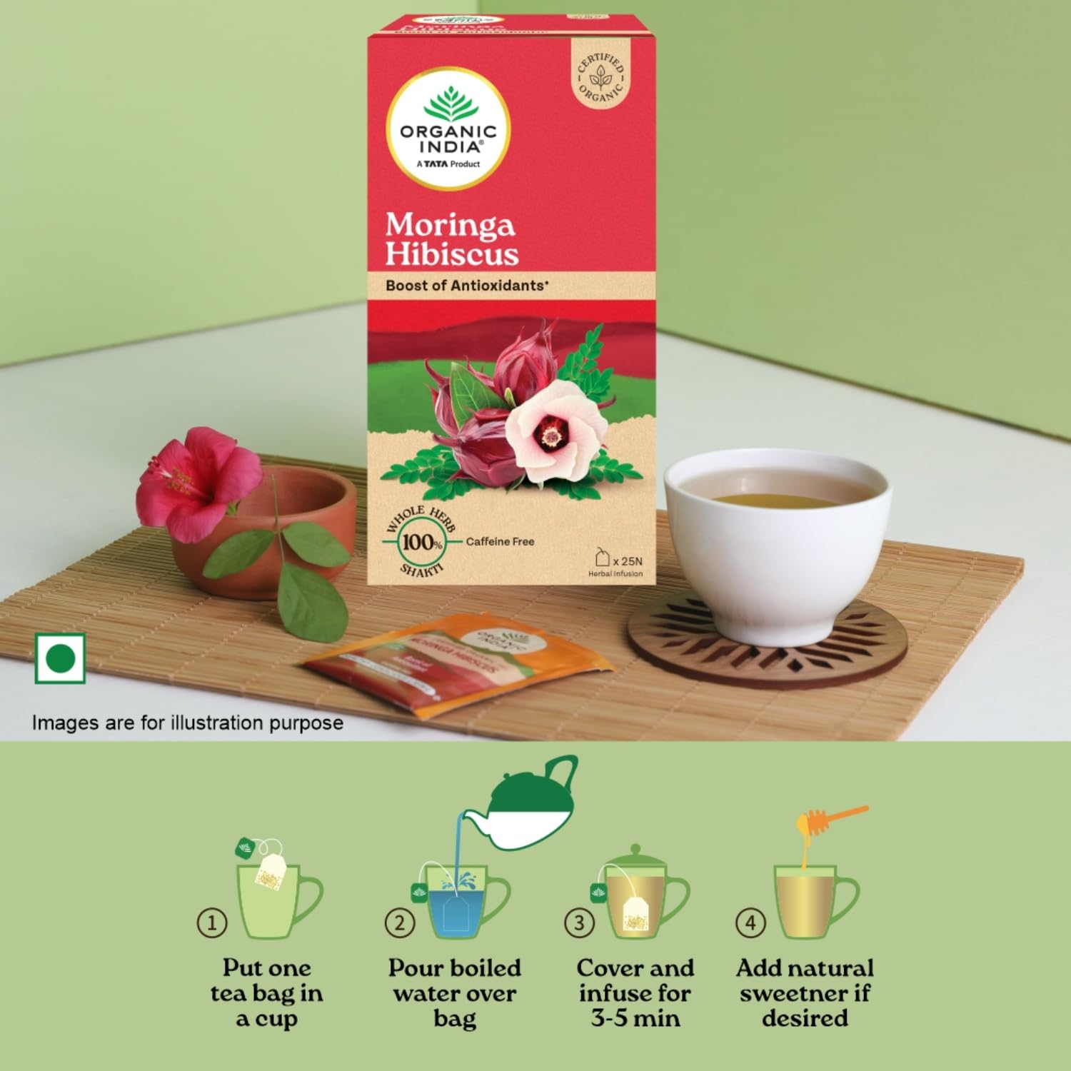 ORGANIC INDIA Moringa Hibiscus 25 Tea bags (Pack of 1) – view 5