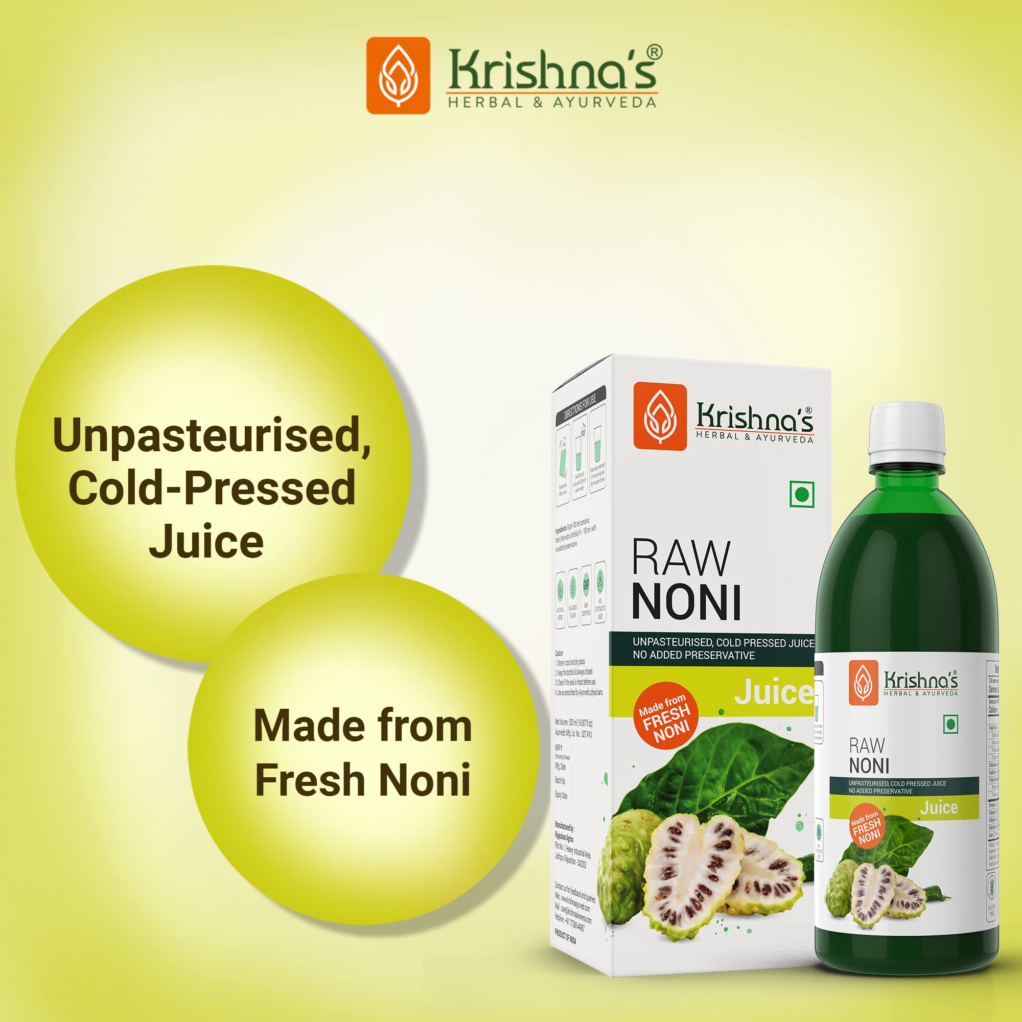 KRISHNA'S HERBAL & AYURVEDA Raw Noni Juice-1000 Ml – view 2