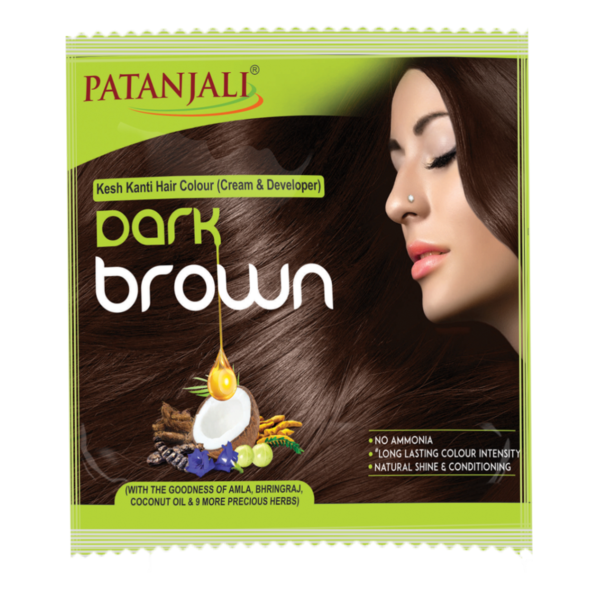 Dark brown Patanjali hair colour cream with developer, 40 g pack