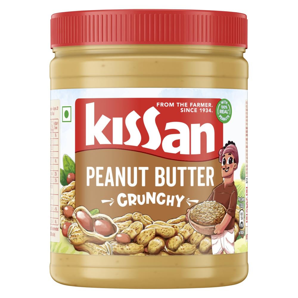 Crunchy peanut butter jar with roasted peanuts and protein claim