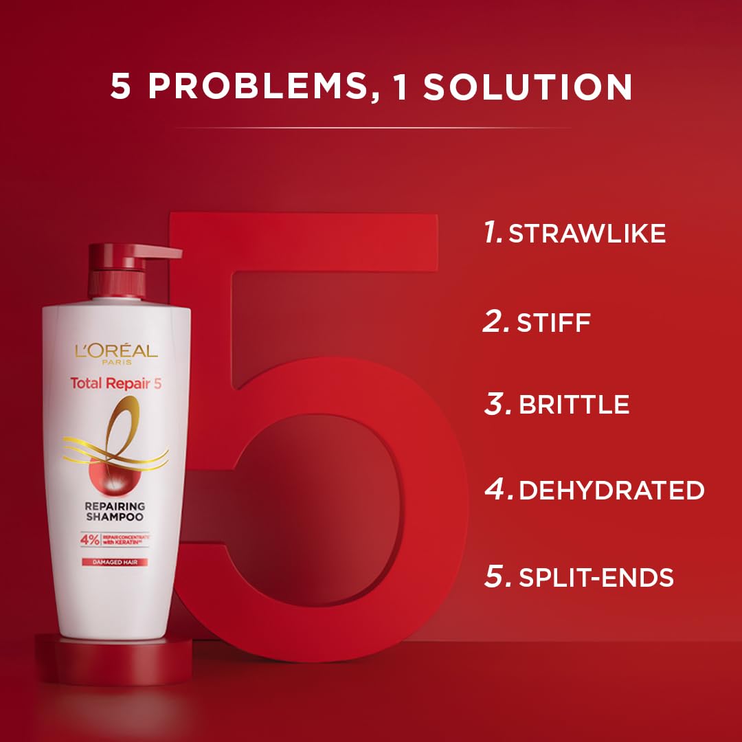 L'Oreal Paris Repairing Shampoo + Restoring Conditioner + Smoothening and Repairing Serum For Damaged and Weak Hair, With Pro-Keratin, Ceramide+UV Filter, Total Repair 5, Bundle pack – view 4