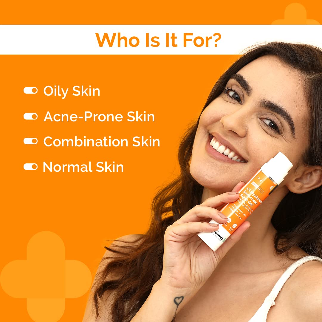 The Derma Co Hyaluronic Sunscreen Aqua Ultra Light Gel With Spf 50 Pa++++ For Broad Spectrum, UV A, UV B & Blue Light Protection For Oily Skin - 50G(Dermaco), Pack Of 1 – view 2