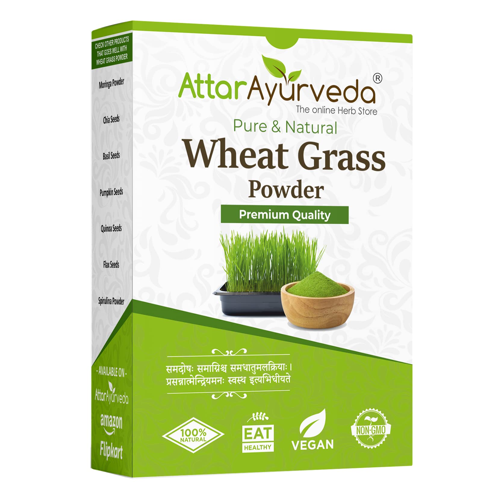 Front pack of Attar Ayurveda wheat grass powder, 100 g