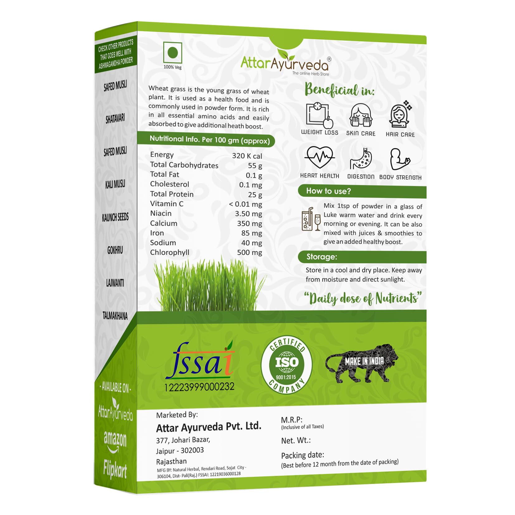 Attar Ayurveda 100% Natural Wheat Grass Powder (100 Gram) – view 2