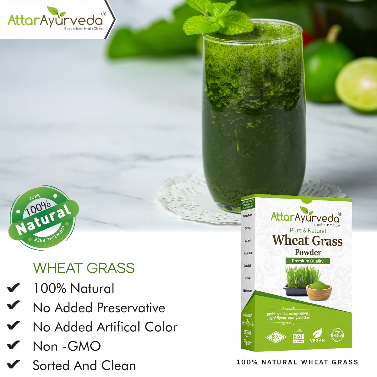 Attar Ayurveda 100% Natural Wheat Grass Powder (100 Gram) – view 3