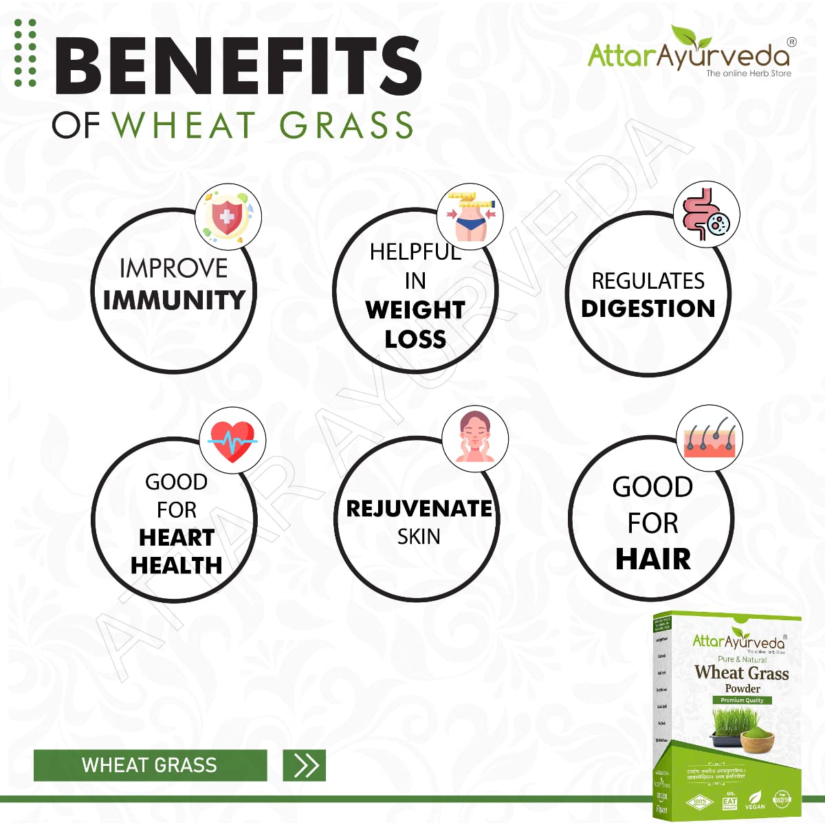 Attar Ayurveda 100% Natural Wheat Grass Powder (100 Gram) – view 5