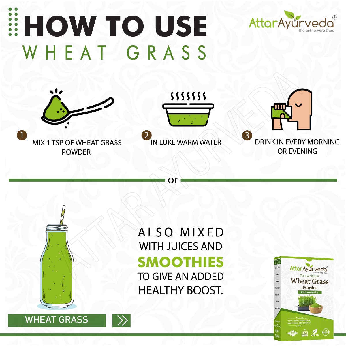 Attar Ayurveda 100% Natural Wheat Grass Powder (100 Gram) – view 6