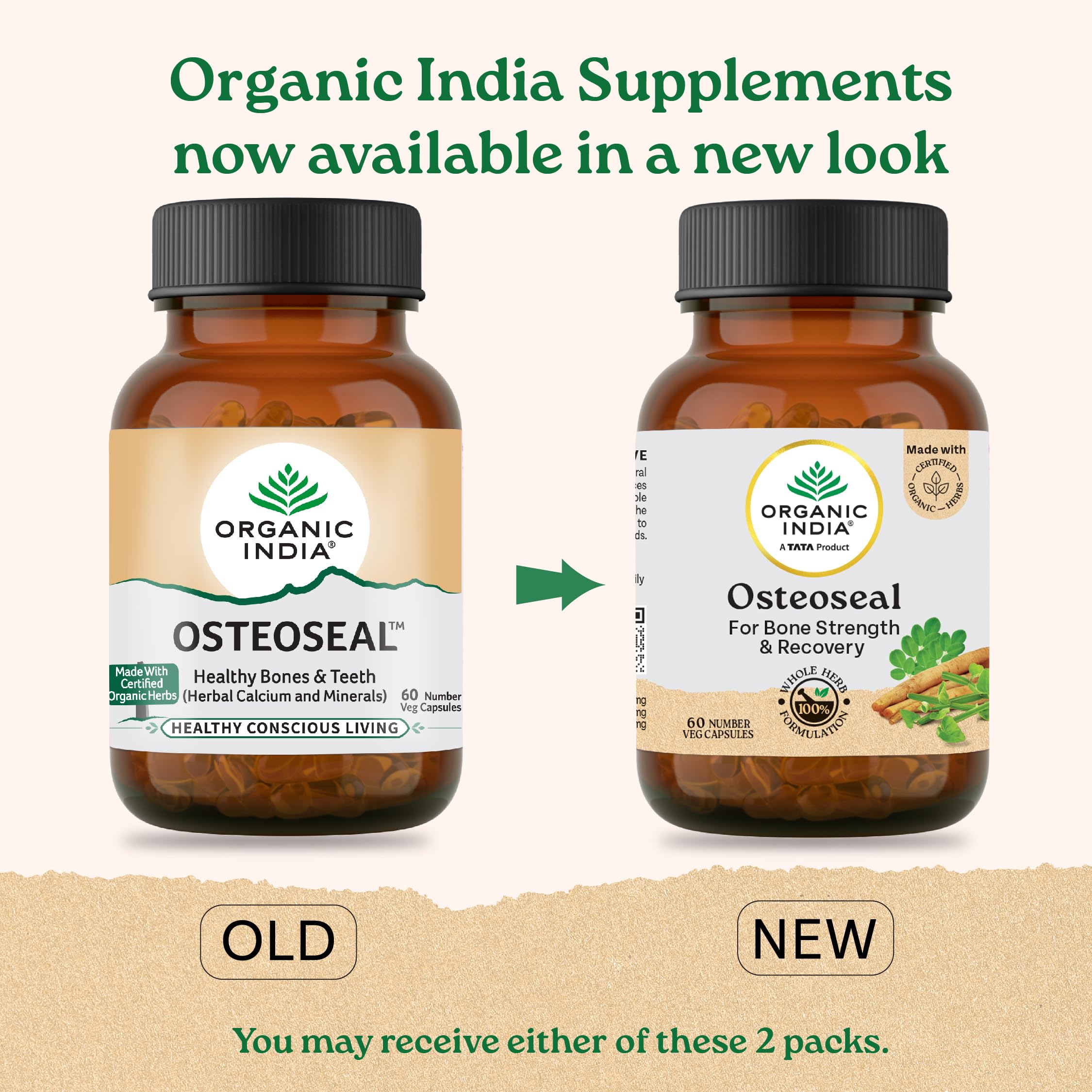 A TATA Product - Organic India Osteoseal 60 Capsule - Bio-available Calcium, Phosphorus & Amino Acids, Helps Increase Bone Mineral Density, Healthy Bone & Teeth GMP & NPOP Certified Organic – view 2