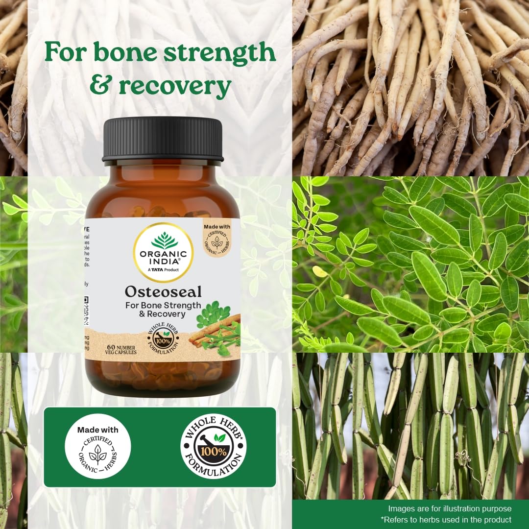 A TATA Product - Organic India Osteoseal 60 Capsule - Bio-available Calcium, Phosphorus & Amino Acids, Helps Increase Bone Mineral Density, Healthy Bone & Teeth GMP & NPOP Certified Organic – view 3