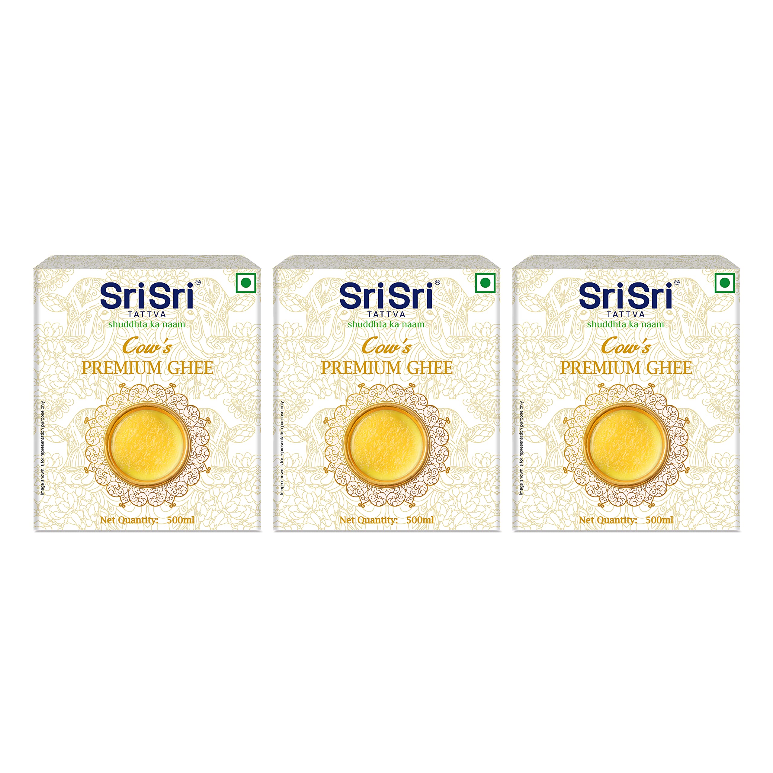 Sri Sri Tattva Premium Cow Ghee 500 ml | Pure Cow Ghee | Vedic Bilona Method | Natural, Lactose & Gluten-Free | Excellent for Digestion I Pack of 3