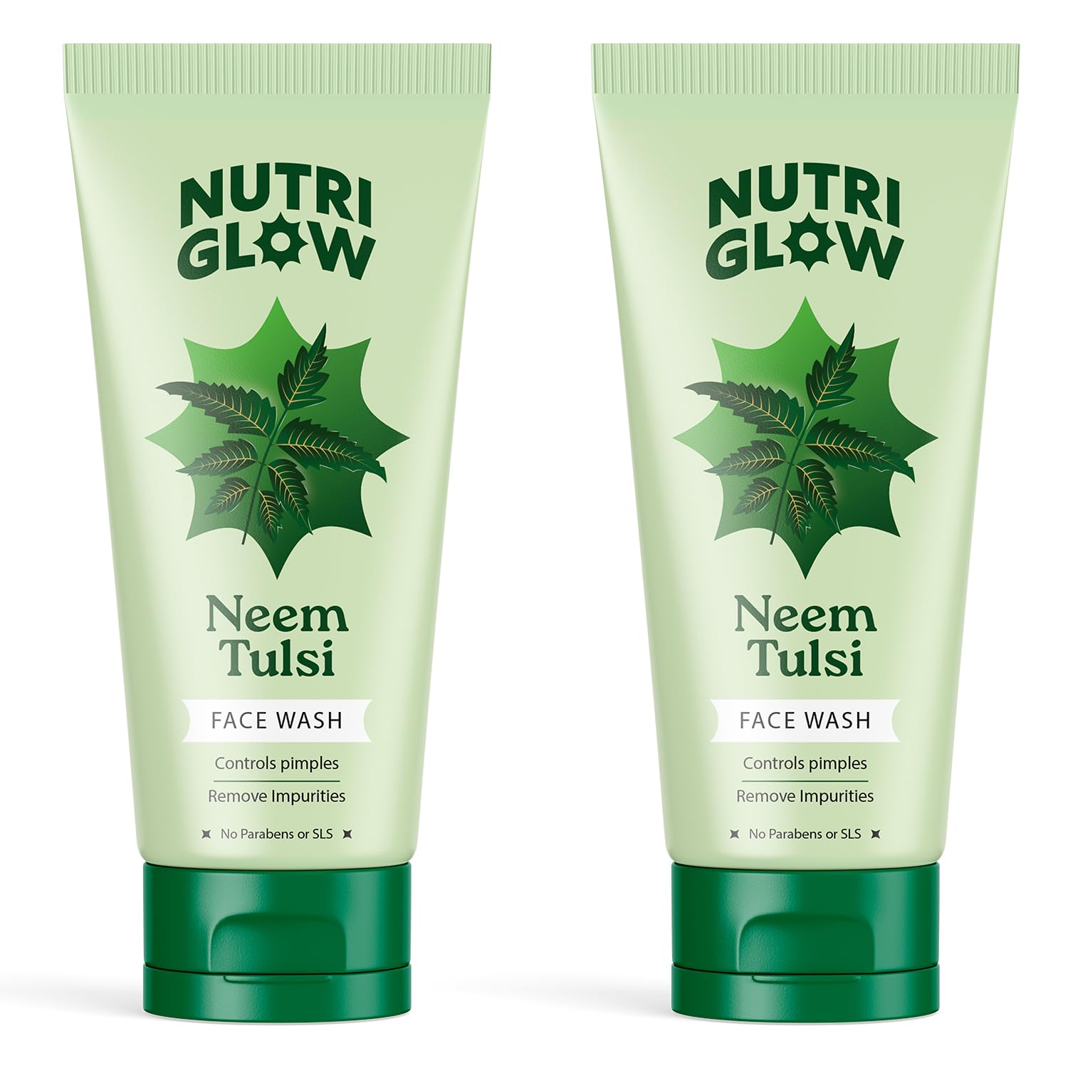 Nutriglow Neem & Tulsi Face Wash With Aloe Vera Extract For Cleanser, Pimple Care Solution, Fresh Feel Purifying, Removes Impurities, 65ml Each, Pack of 2