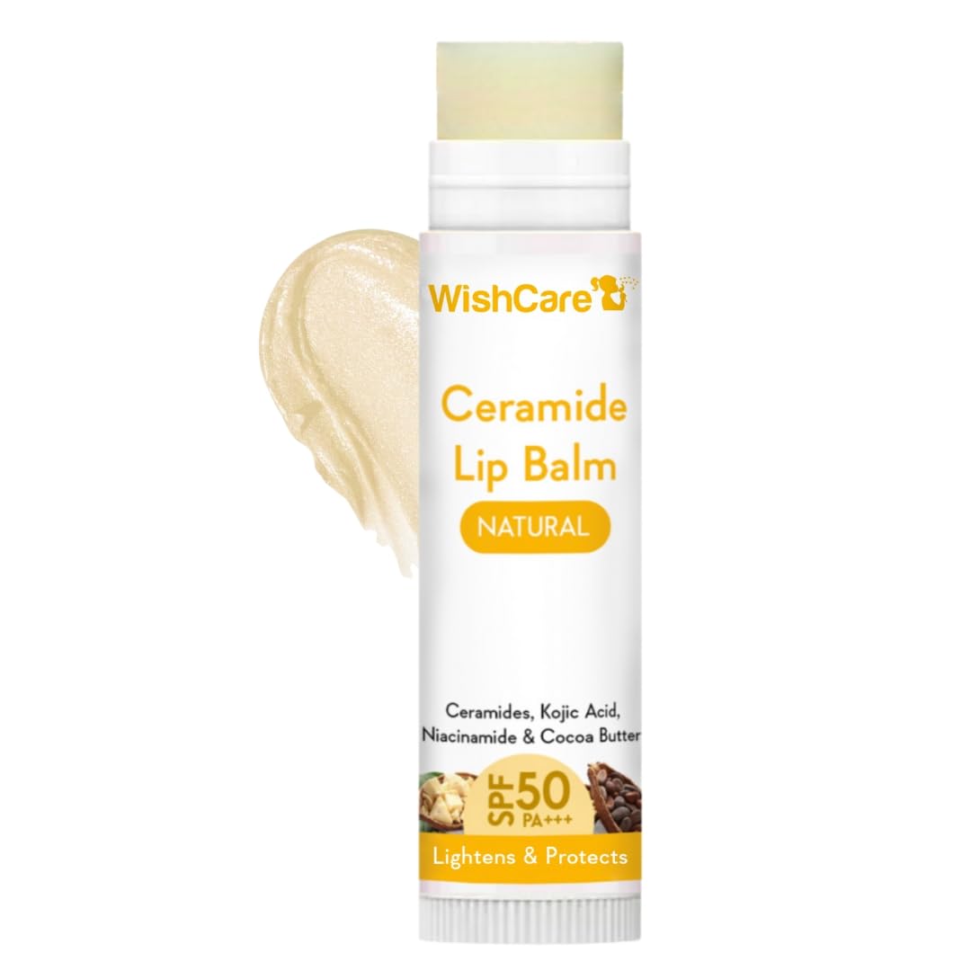 WishCare Ceramide Lip Balm with SPF 50 PA+++ | Brightening Lip Balm for Dark Lips | Kojic Acid & Niacinamide | For Women | Natural & Untinted | 5g
