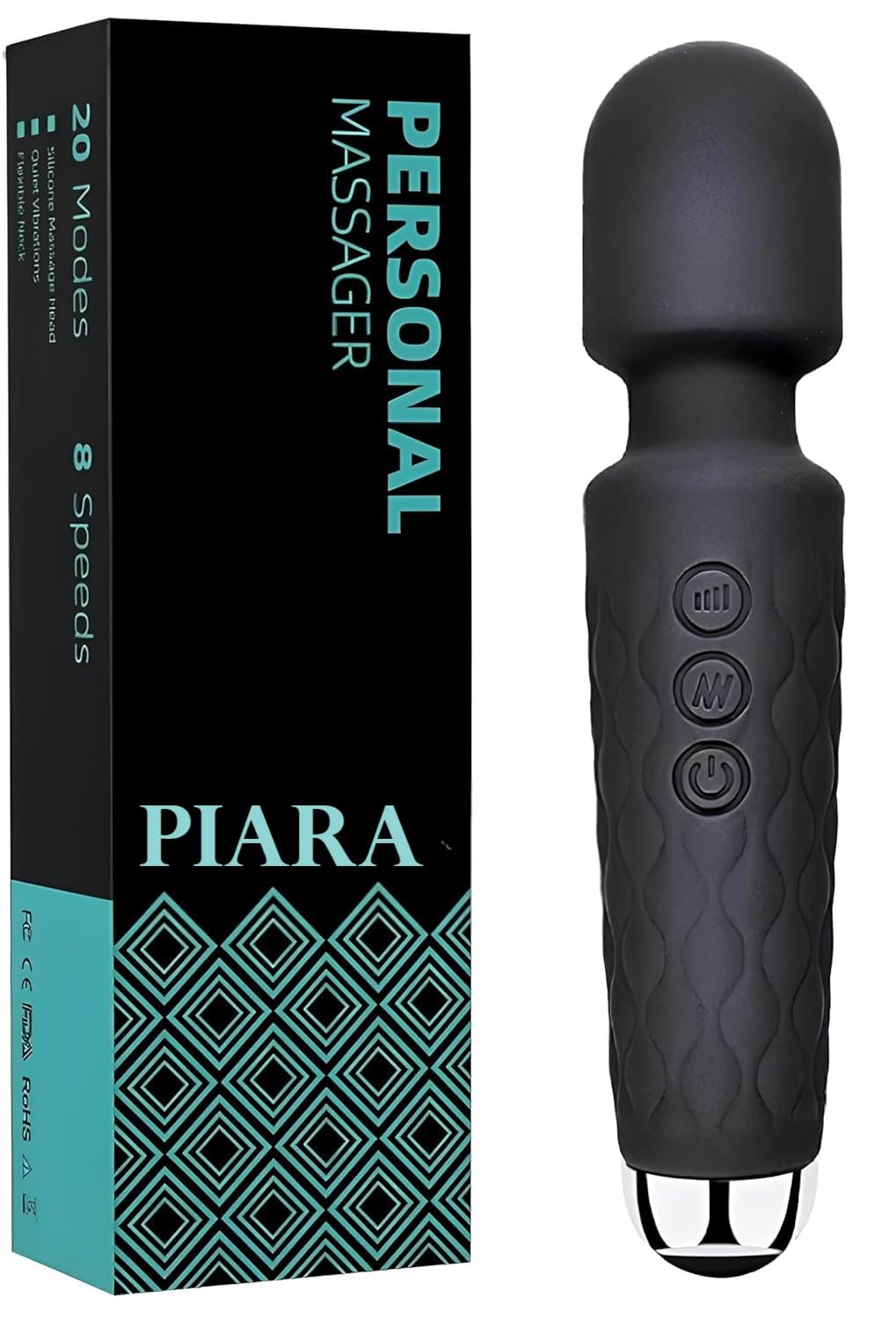 PIARA Full Body Massager for Women & Men, Rechargeable Wireless Massager Machine for Pain Relief, Handheld Massager with Medical Grade Silicone, 8 Speeds, 20 Modes (Assorted- Colour)