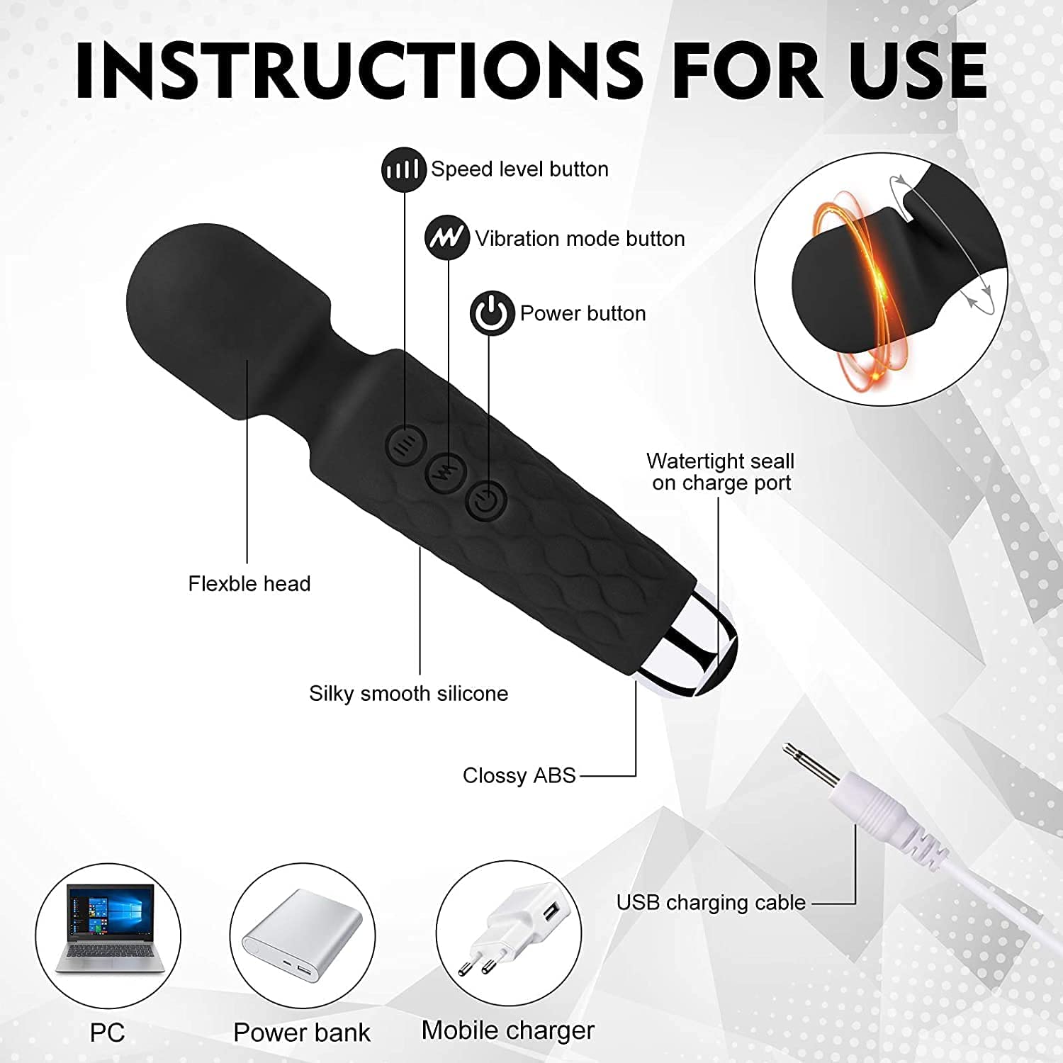 PIARA Full Body Massager for Women & Men, Rechargeable Wireless Massager Machine for Pain Relief, Handheld Massager with Medical Grade Silicone, 8 Speeds, 20 Modes (Assorted- Colour) – view 5