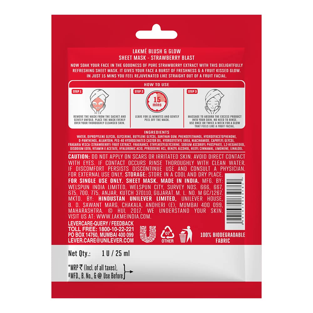 LAKMÉ Blush & Glow Strawberry Sheet Mask, 25 Ml – view 2