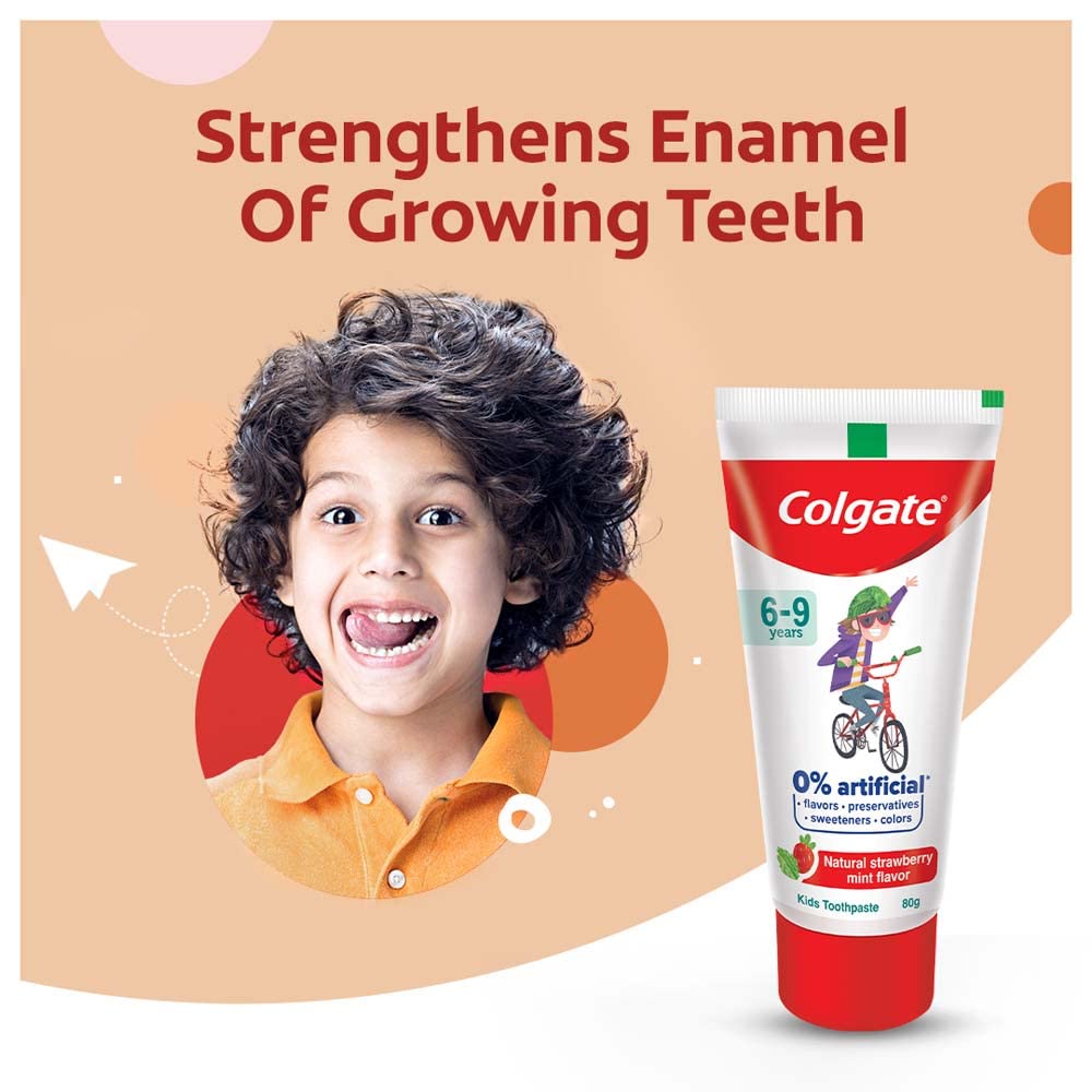 Colgate Toothpaste for Kids (6-9 years), Natural Strawberry Mint Flavour, 0% Artificial- 80g (Pack of 2) with Kid's Batman Extra Soft Toothbrush (5+ yrs) - 1 Pc – view 2