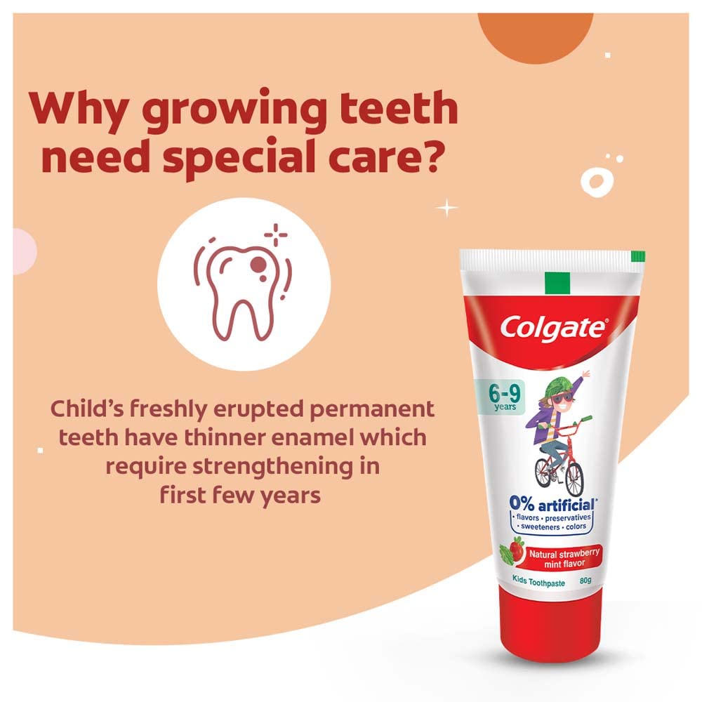 Colgate Toothpaste for Kids (6-9 years), Natural Strawberry Mint Flavour, 0% Artificial- 80g (Pack of 2) with Kid's Batman Extra Soft Toothbrush (5+ yrs) - 1 Pc – view 3