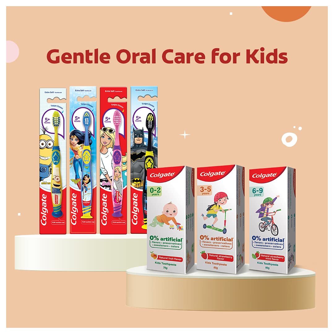 Colgate Toothpaste for Kids (6-9 years), Natural Strawberry Mint Flavour, 0% Artificial- 80g (Pack of 2) with Kid's Batman Extra Soft Toothbrush (5+ yrs) - 1 Pc – view 8