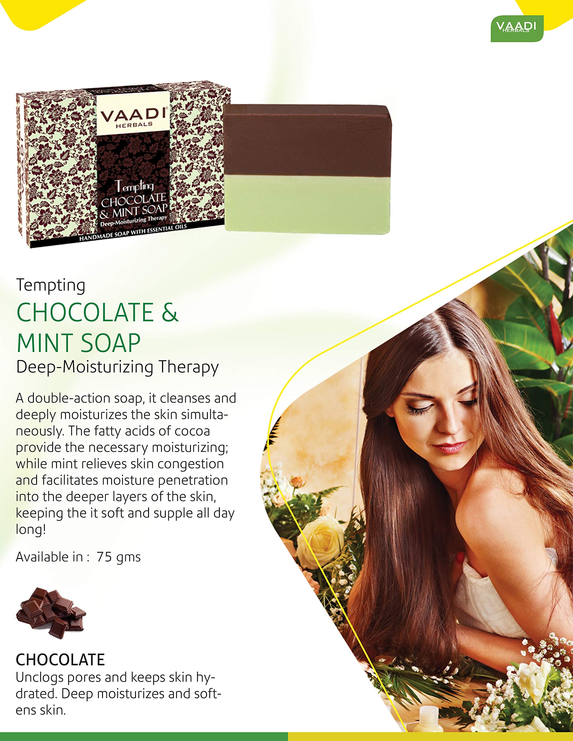 Vaadi Herbals Super Value Tempting Chocolate and Mint Soap, Deep Moisturising Therapy, 75gms x 6 – view 3