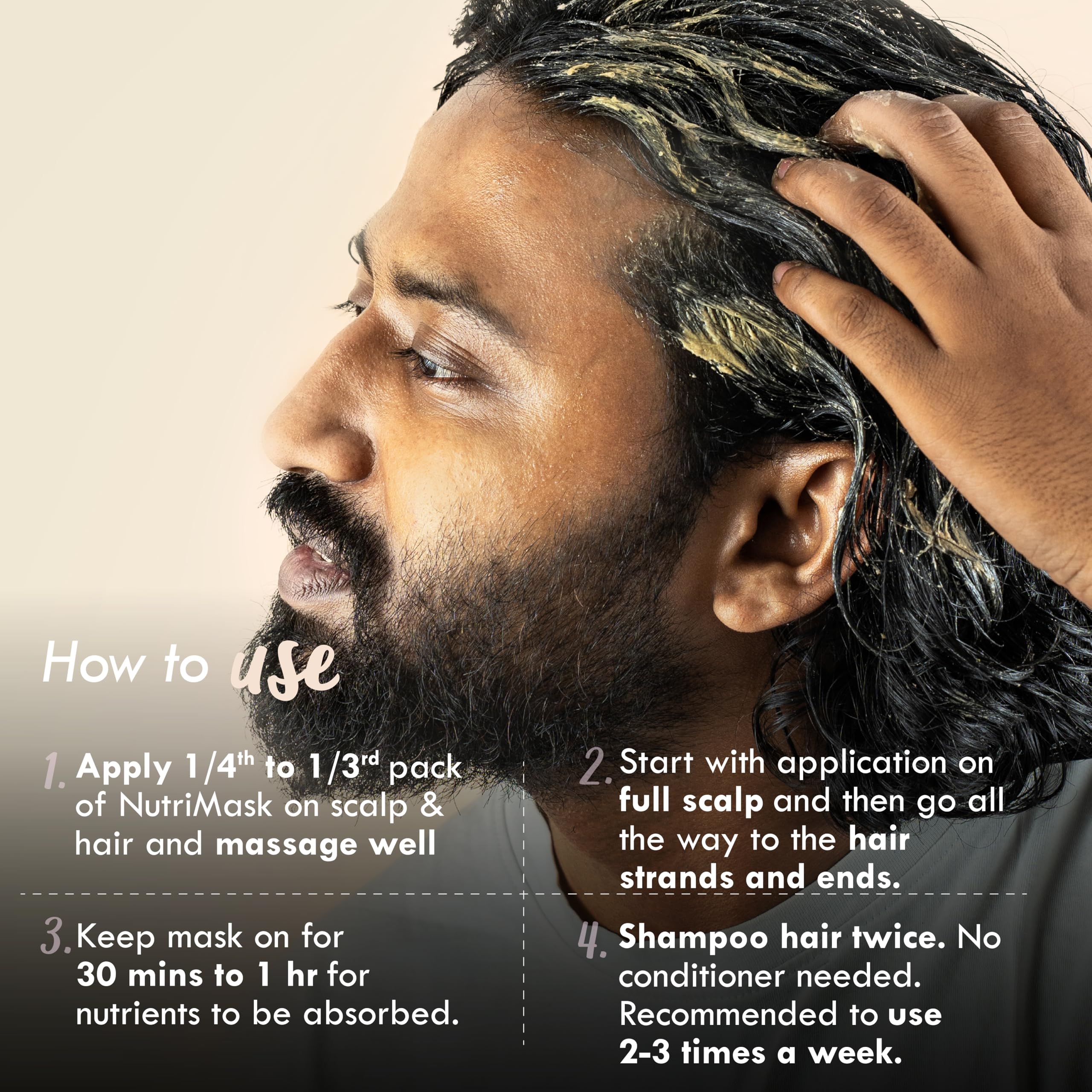 Nat Habit Men's 8 Herbs Hair Revital NutriMask - Hair Mask For Grey Hairs, Conditioning, Smoothening, Strengthen & Shine, Suitable For All Hair & Scalp Types (Pack of 3 x 40gm) – view 5