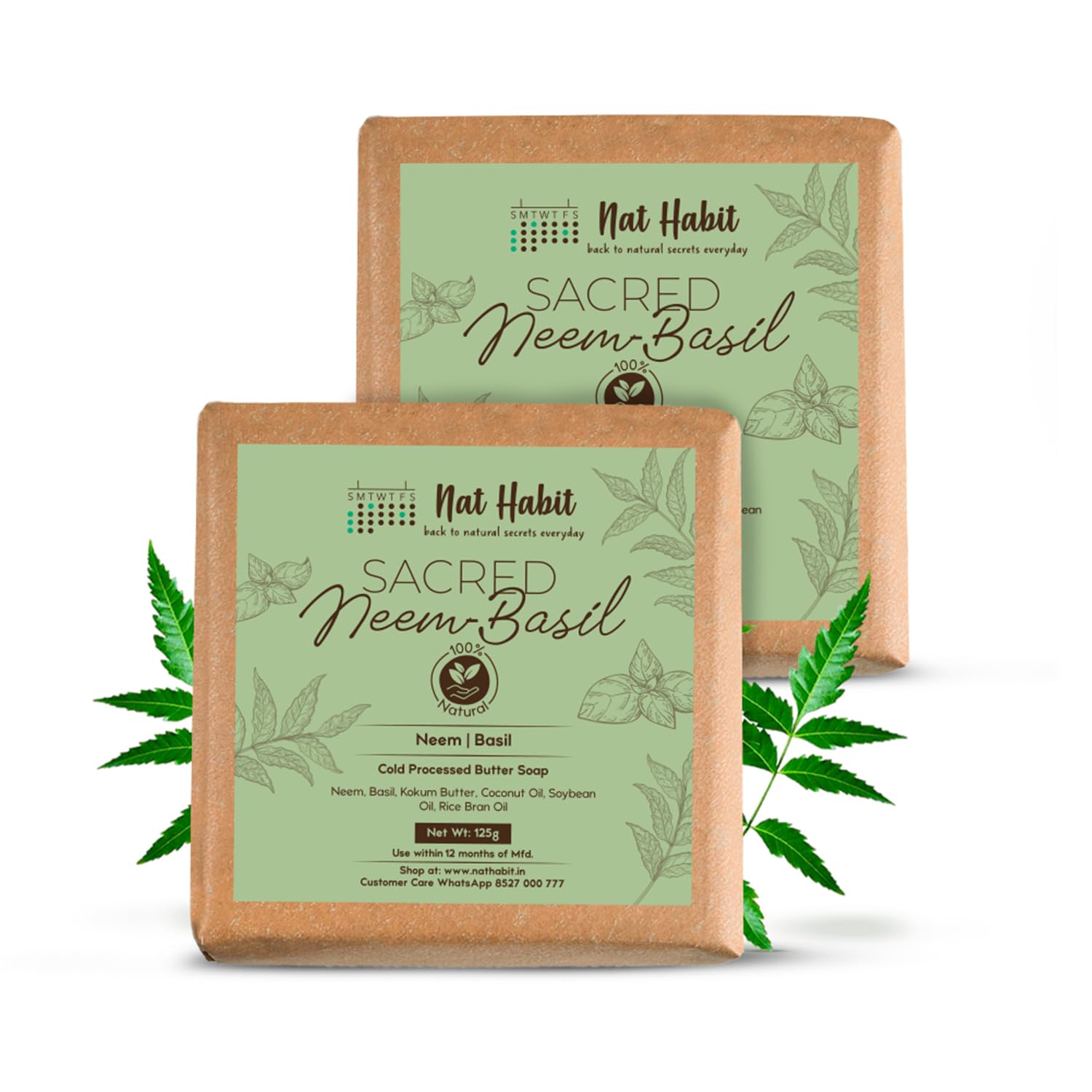 Handmade neem basil butter soap bars with packaging