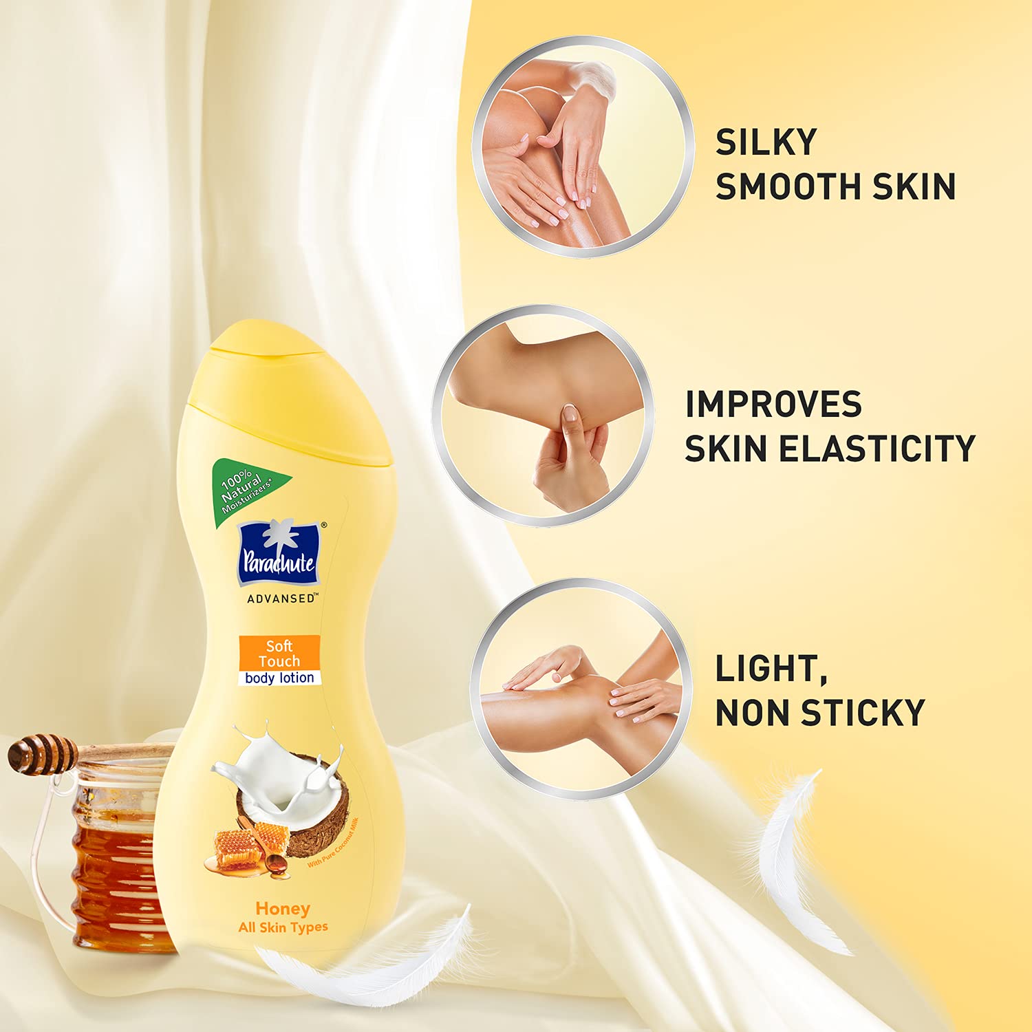 Parachute Advansed Jasmine Gold Non-Sticky Coconut Hair Oil With 8x Vitamin-E For Super Shiny Hair, 500ml & Soft Touch Body Lotion With Honey, 100% Natural, Dry Skin Moisturizer, 250 ml – view 5