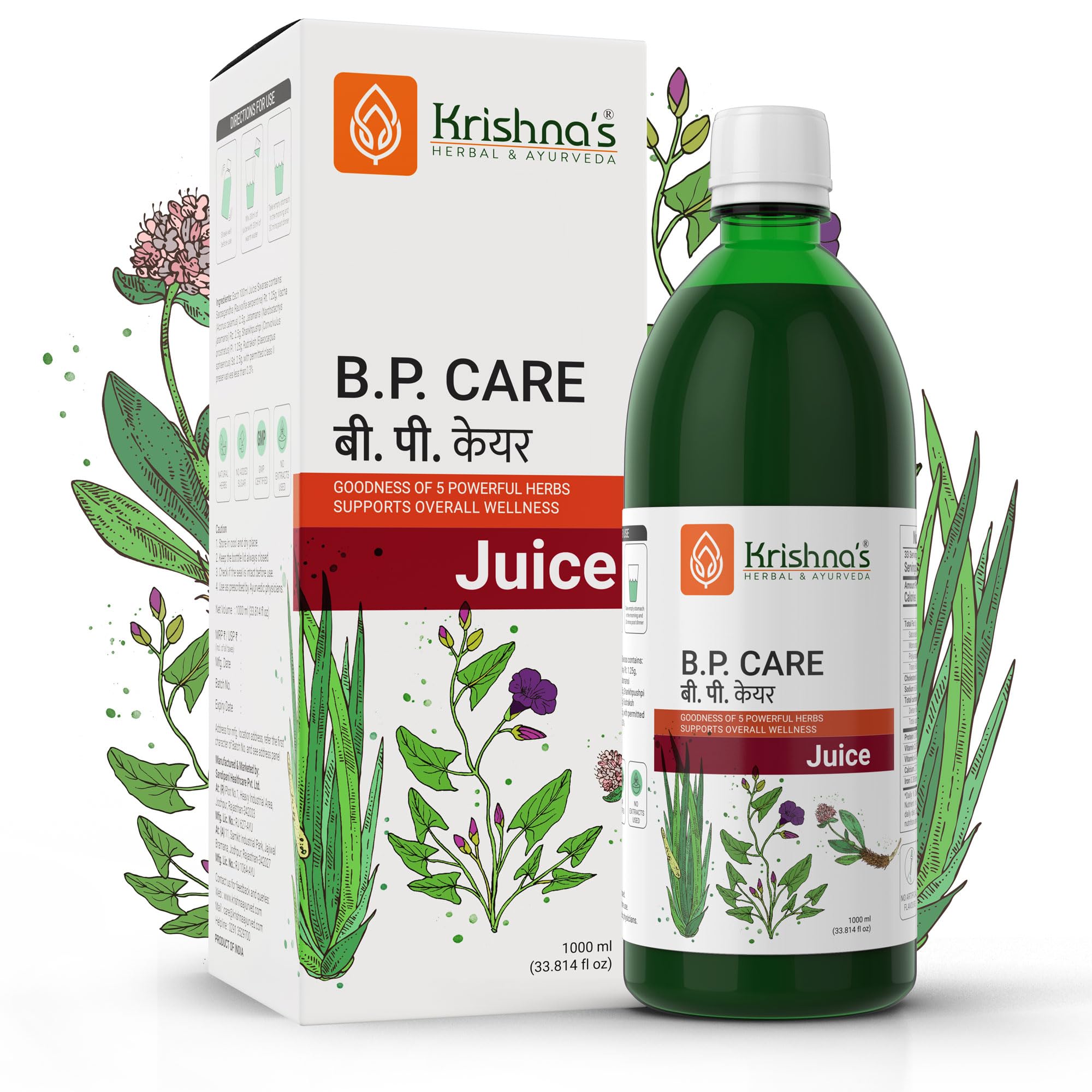 Herbal BP Care Juice bottle with Ayurvedic five-herb blend