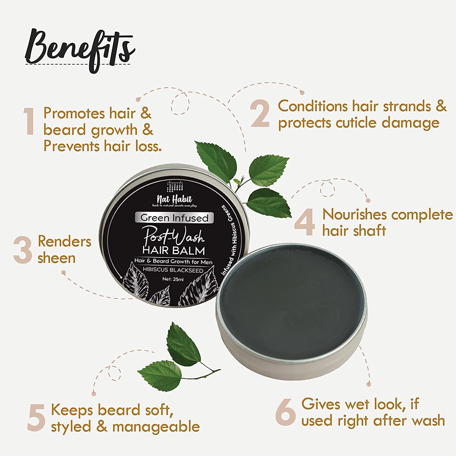 Nat Habit Hibiscus Black Seed Hair & Beard Balm For Hair Growth, Beard Growth, Hair Smoothening & Straightening - Infused With Hibiscus Leaves (Pack Of 1, 25Ml), 35 Grams – view 5