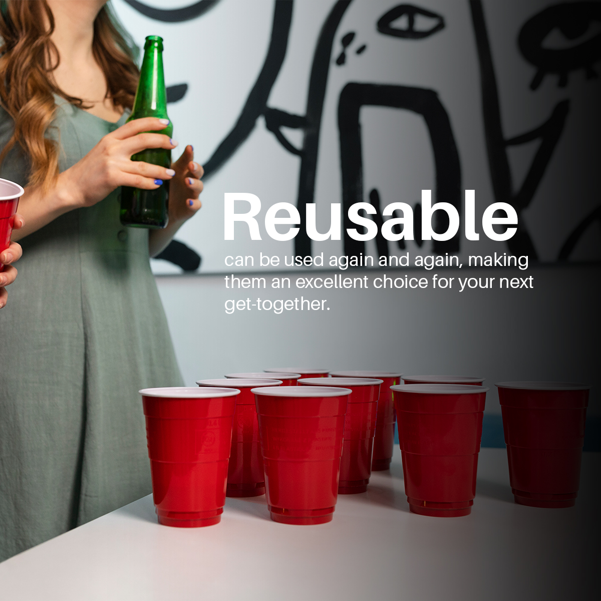 NeuOrigin Party Cups/Plastic Cups for Party/Reusable Party Cups/ 100 Cups Pack/Red Beer Cup – view 4