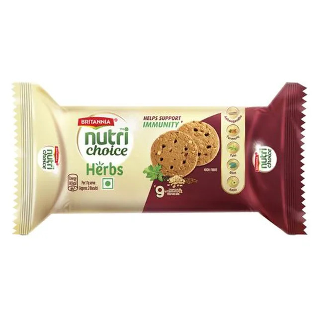 Britannia Nutrichoice Herbs Biscuits - 0% Maida, Rich In Vitamins & Minerals, Helps Support Immunity, 100 g – view 1