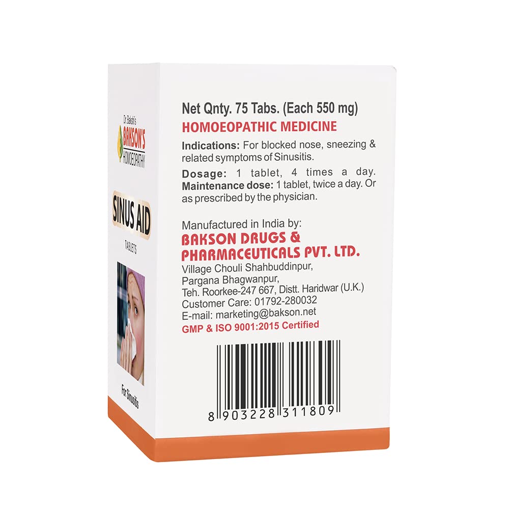 Dr. Bakshi's BAKSON'S HOMOEOPATHY Bakson Sinus Aid Tablets -75Tabs – view 2