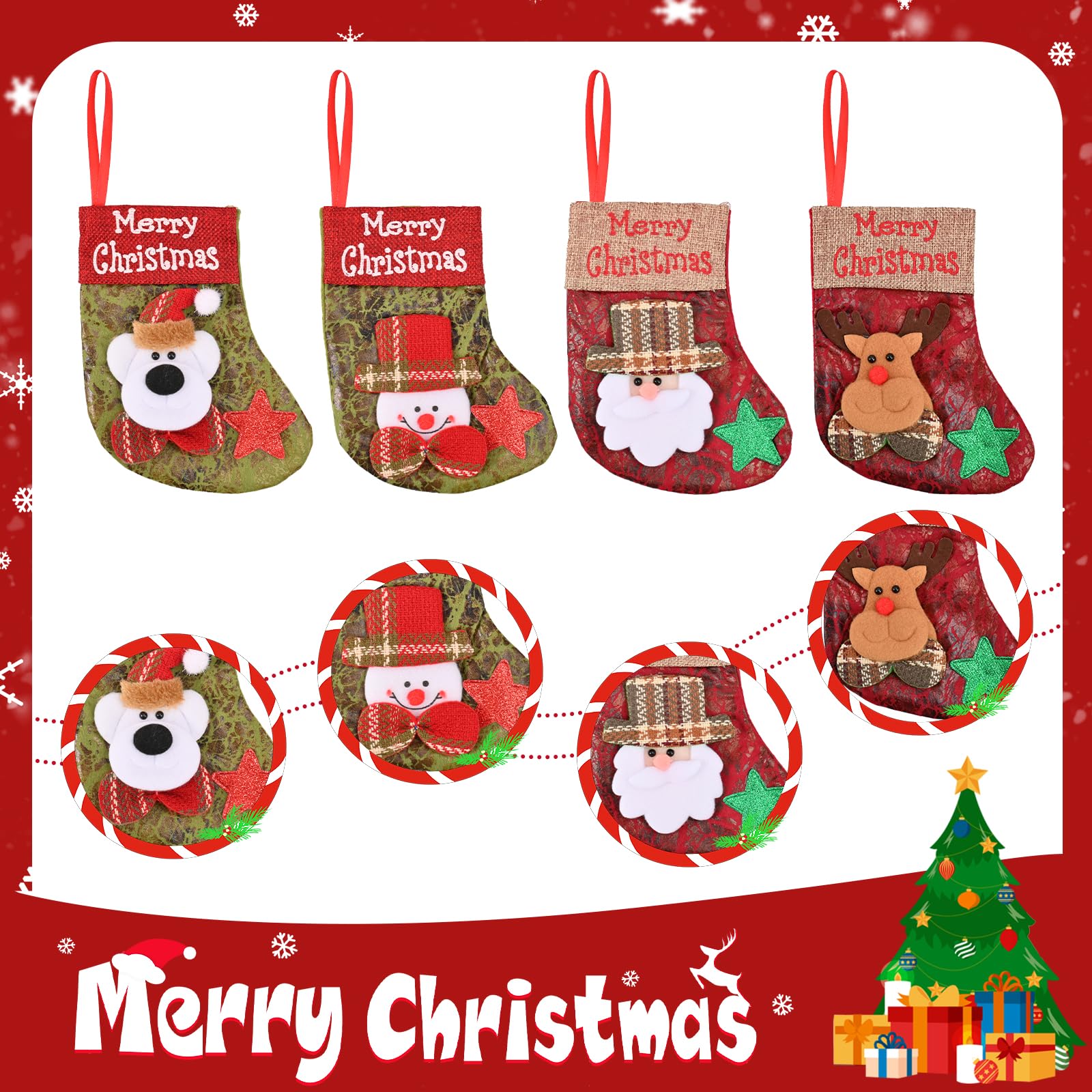 BAOTUJIA 4Pcs Christmas Stockings Decoration Christmas Hanging Socks Set Suitable for Christmas Tree Decoration Items Xmas Home Ornament Wall Decor – view 3